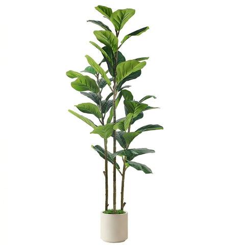 Alupssuc 5ft fiddle leaf fig tree with white planter adds year-round elegance to living spaces.