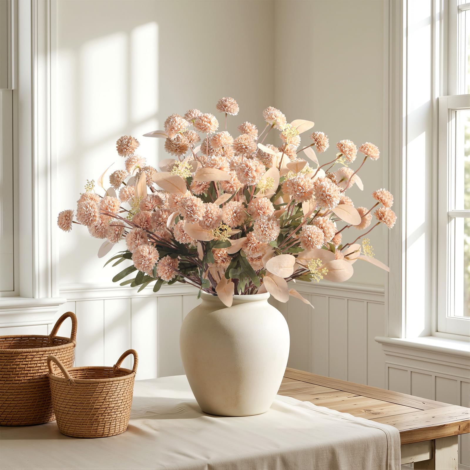 Alupssuc 60 fluffy beige flower balls add rich texture.