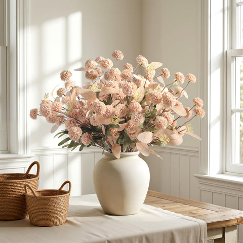 Alupssuc 60 fluffy beige flower balls add rich texture.
