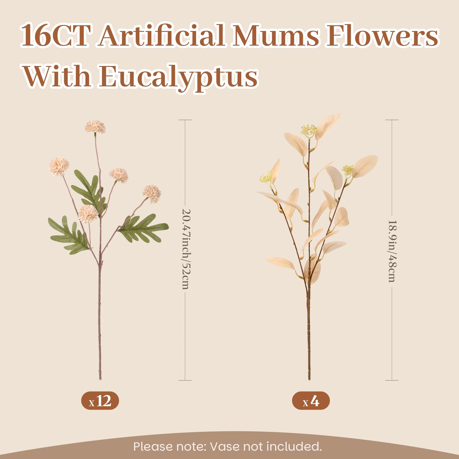 Alupssuc beige eucalyptus stems 48cm add natural height to centerpieces.