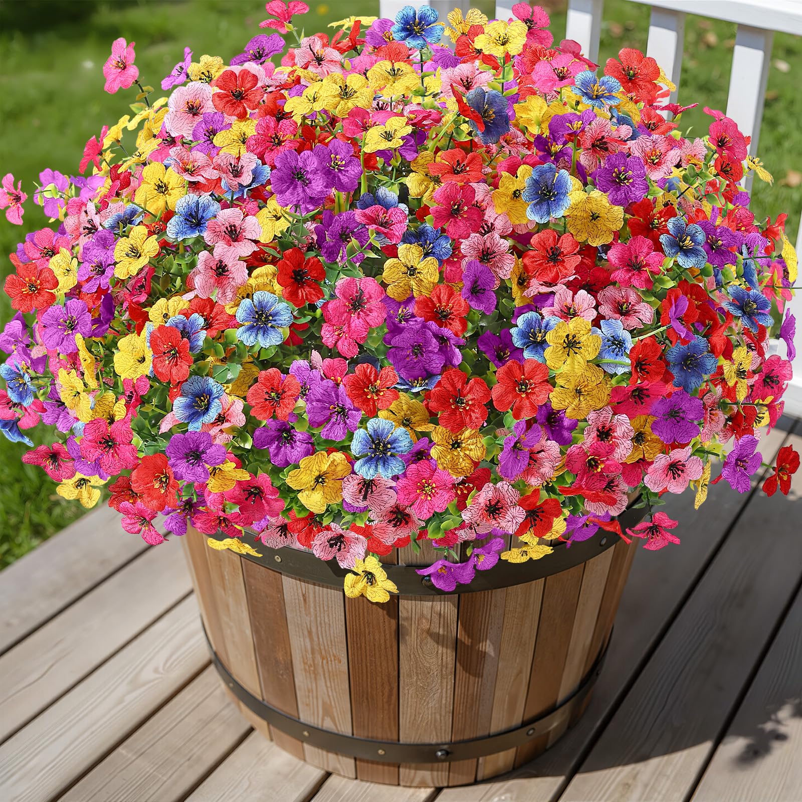 Alupssuc eucalyptus leaves with daisies; versatile outdoor accent for porch or garden.