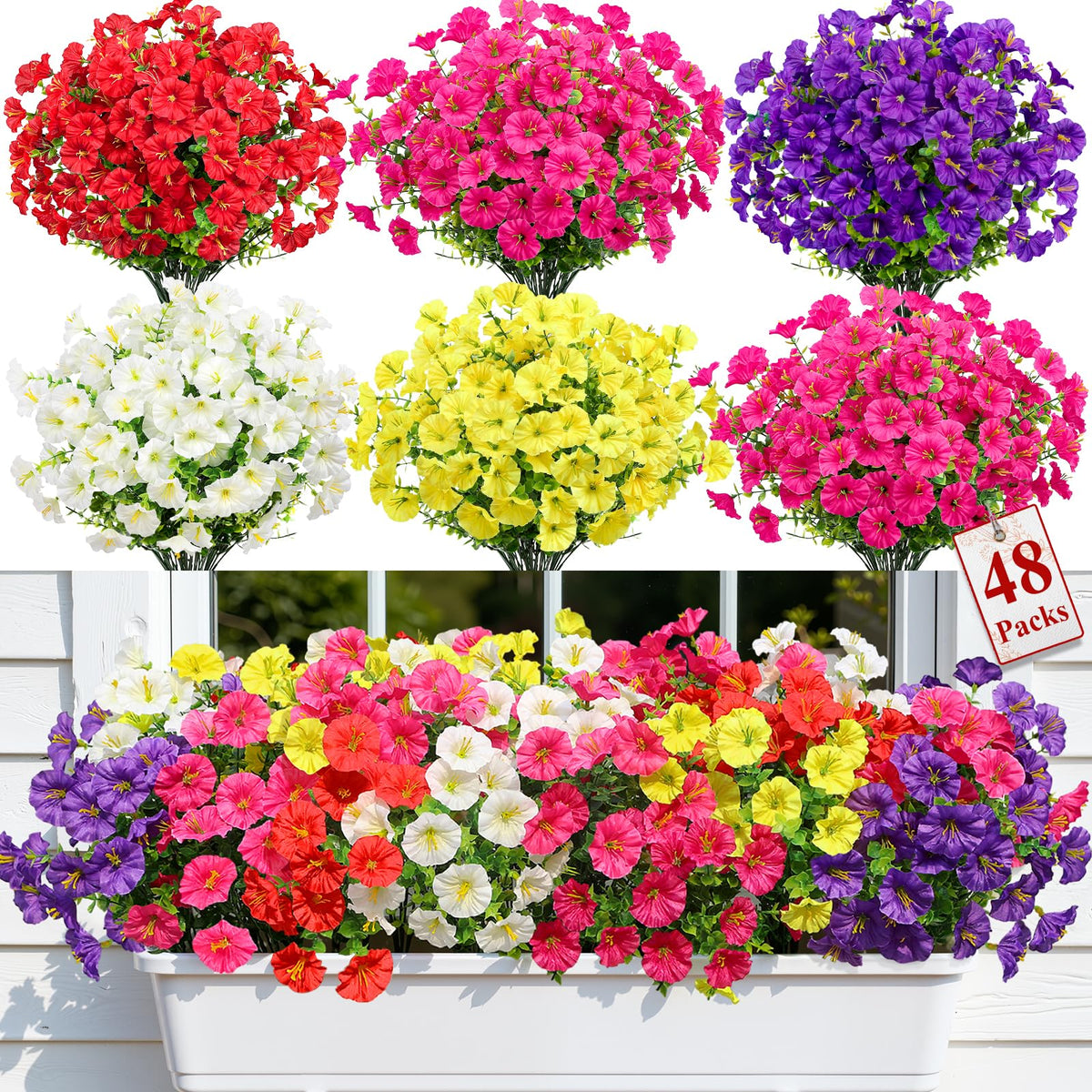 Alupssuc morning glory red bundle for outdoor planters with realistic silk petals.