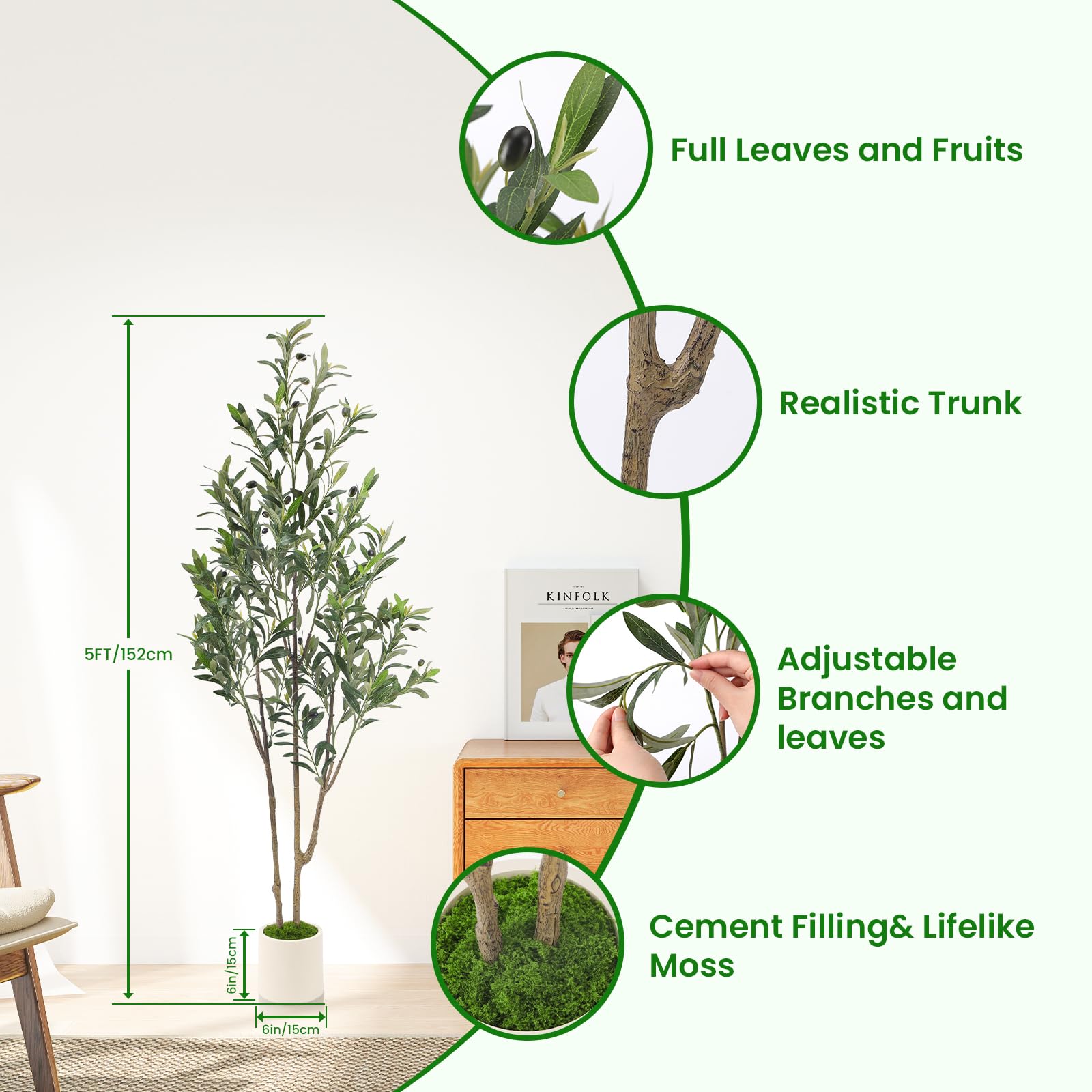 Alupssuc 5ft olive-tree branches close-up highlights lifelike branching for natural decor.