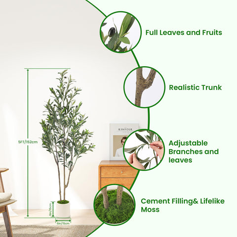 Alupssuc 5ft olive-tree branches close-up highlights lifelike branching for natural decor.