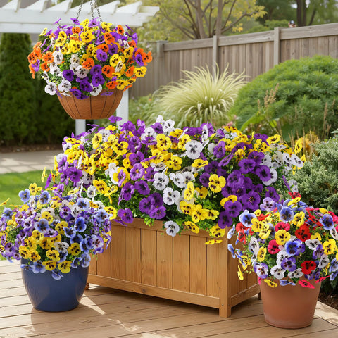 Alupssuc pansies arranged in a window box for bright windows