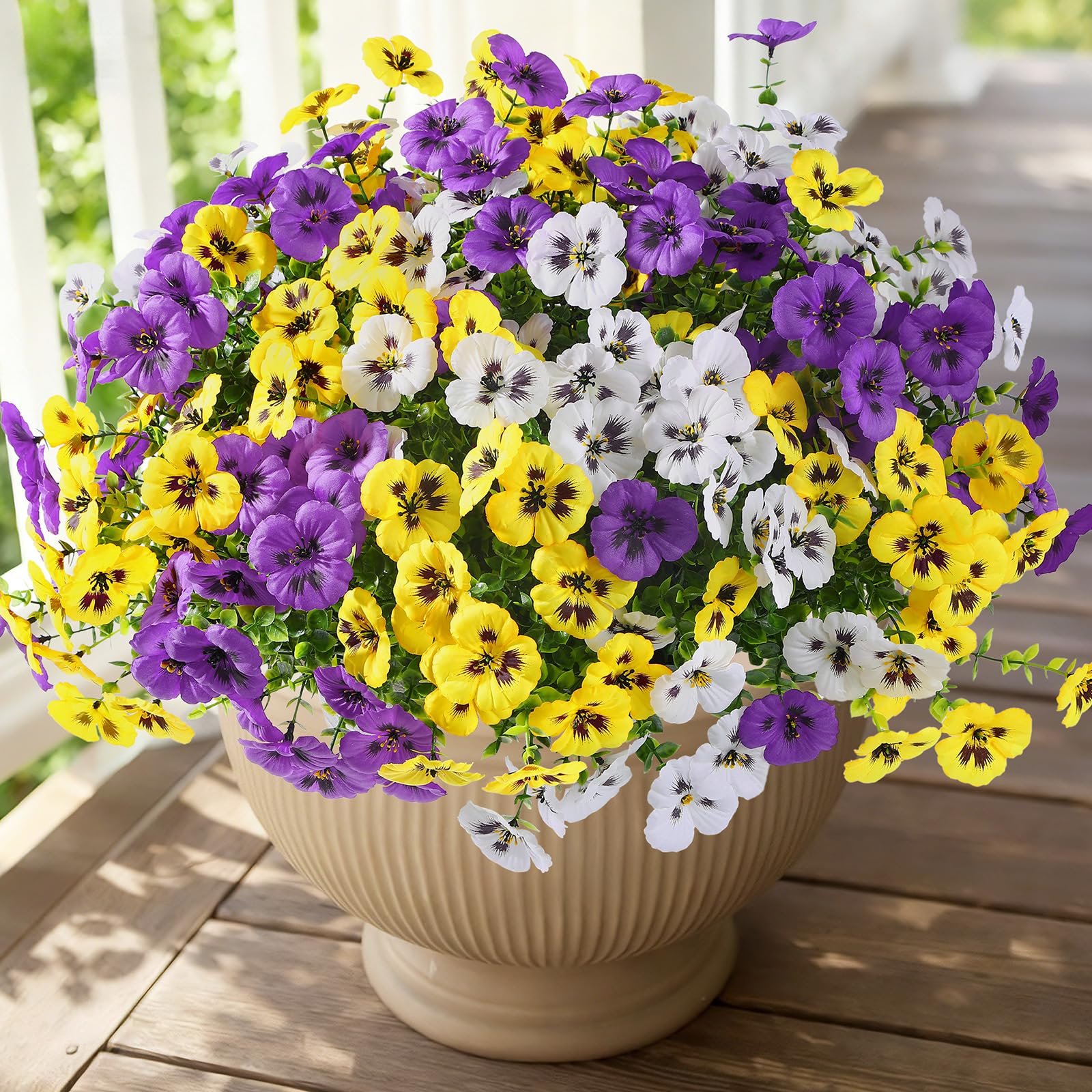 Alupssuc silk texture eucalyptus pansies for natural-looking year-round décor.