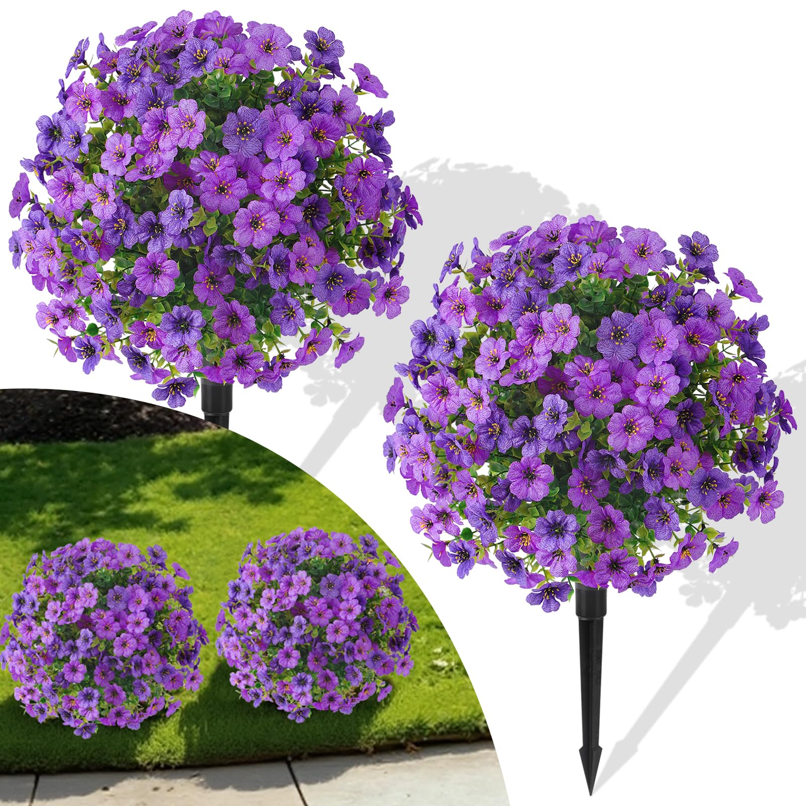 Alupssuc topiary ball with purple blooms for outdoor curb appeal.