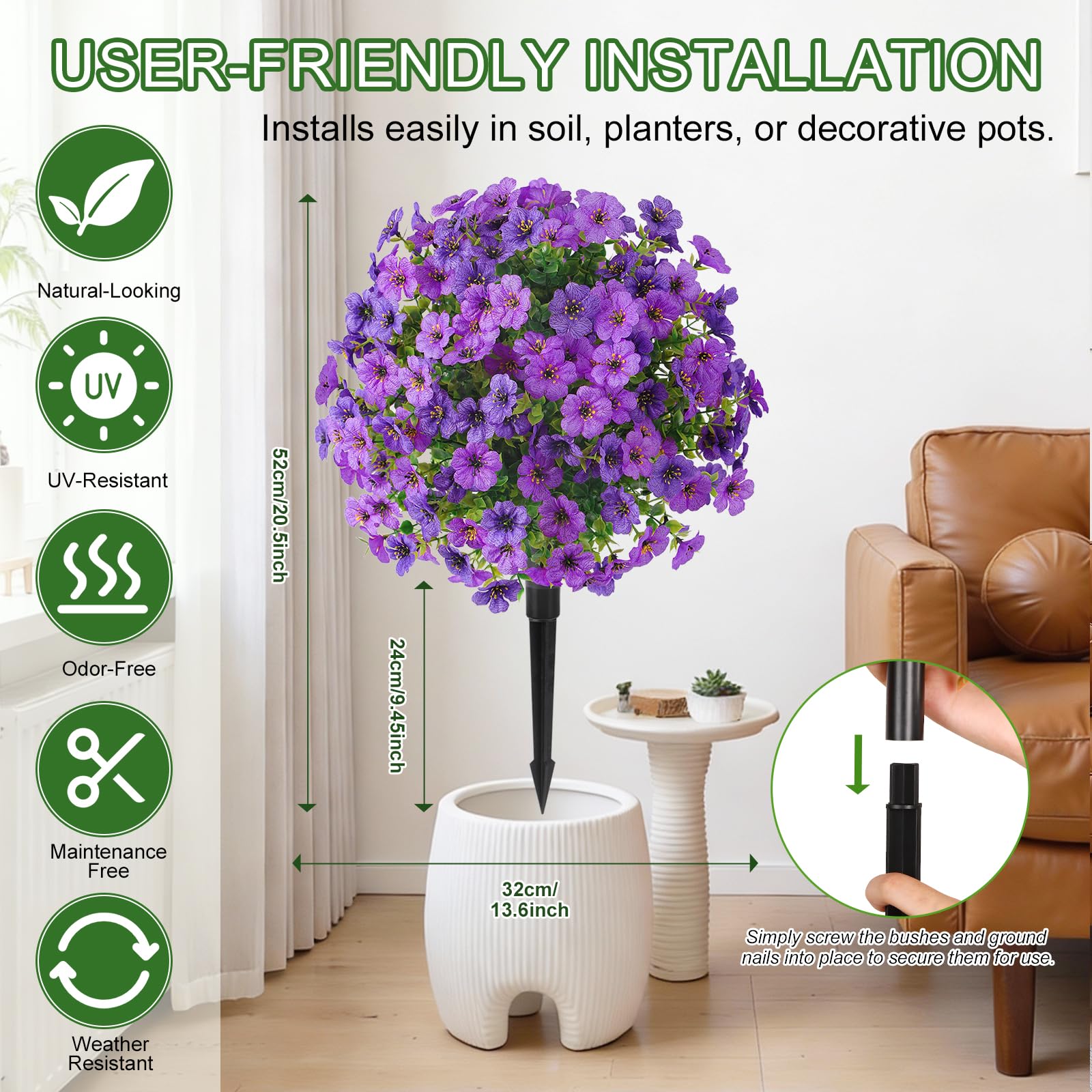Alupssuc topiary ball ground spikes anchoring the display securely.