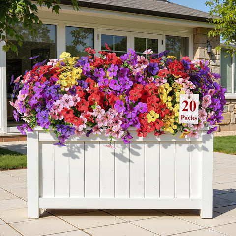 Alupssuc UV-resistant artificial flowers maintain color year-round in sun and rain.