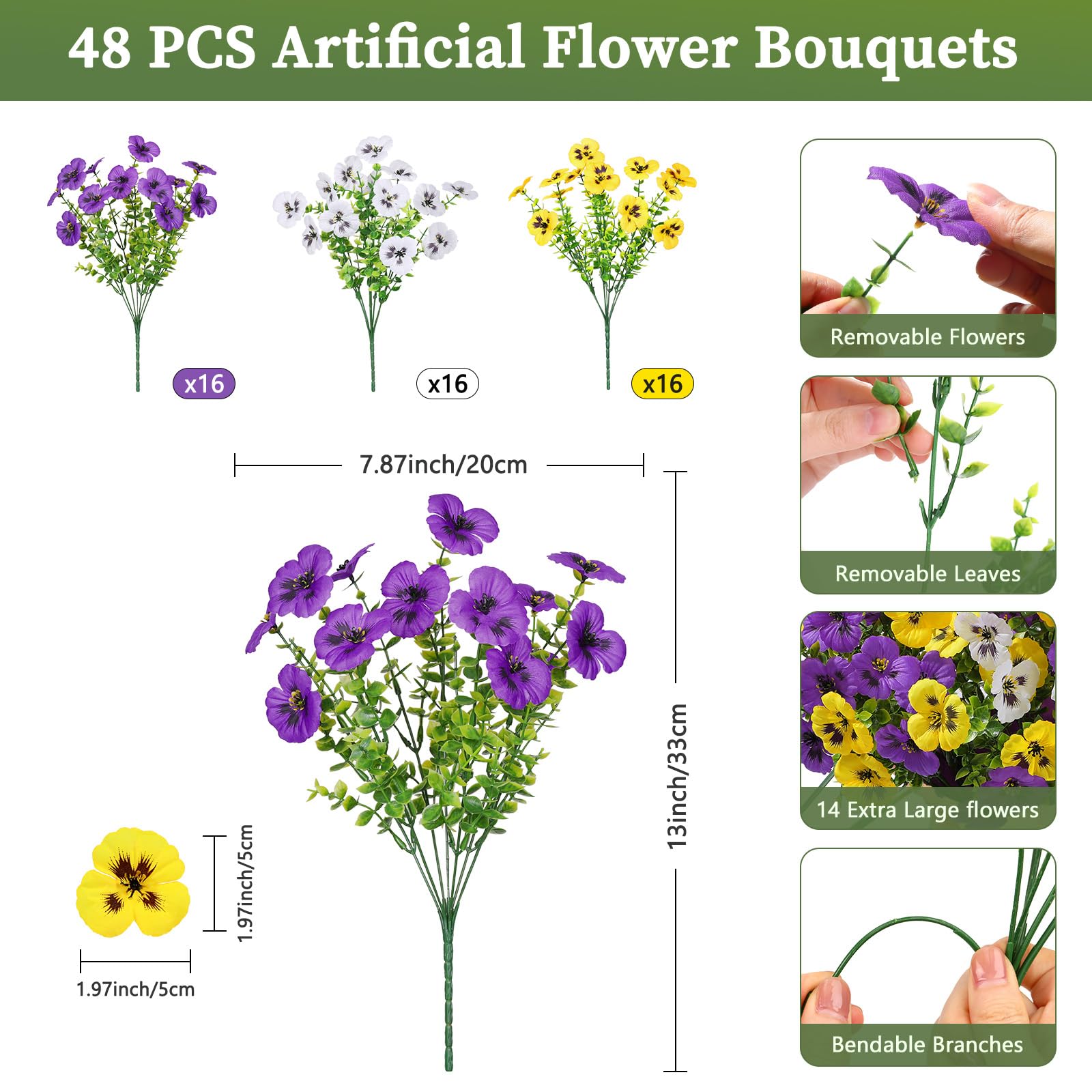 Alupssuc UV-resistant, waterproof pansies maintain vibrant color through seasons.