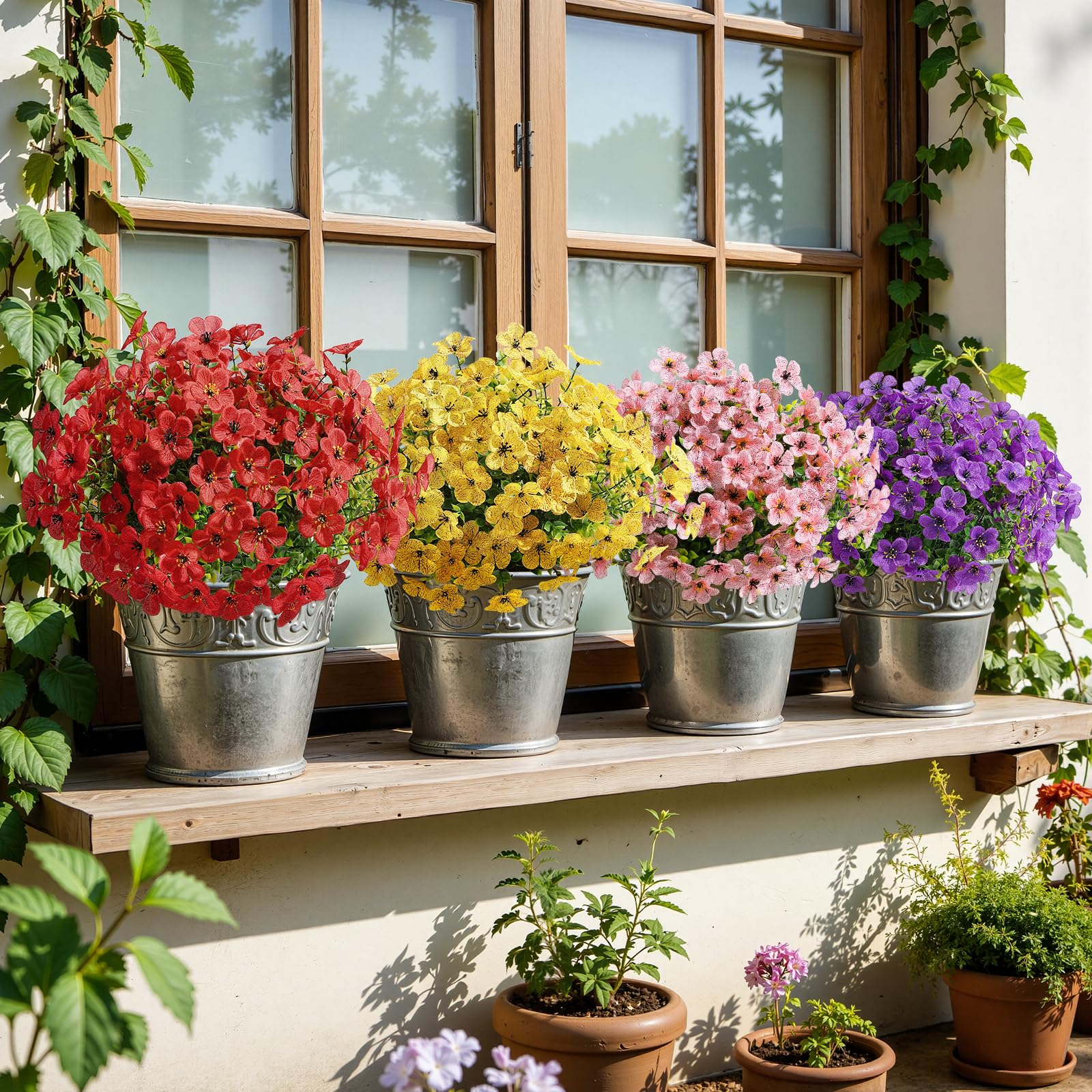 Alupssuc Weatherproof fake flowers stay vibrant through seasons.