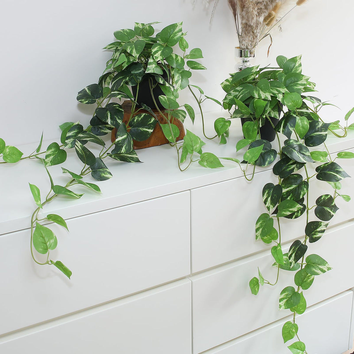 Alyptus fake pothos hanging plants pair in pots adding effortless greenery year-round