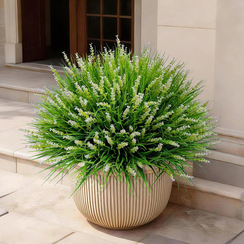 Alyptus white artificial flowers for curb appeal and year-round texture.
