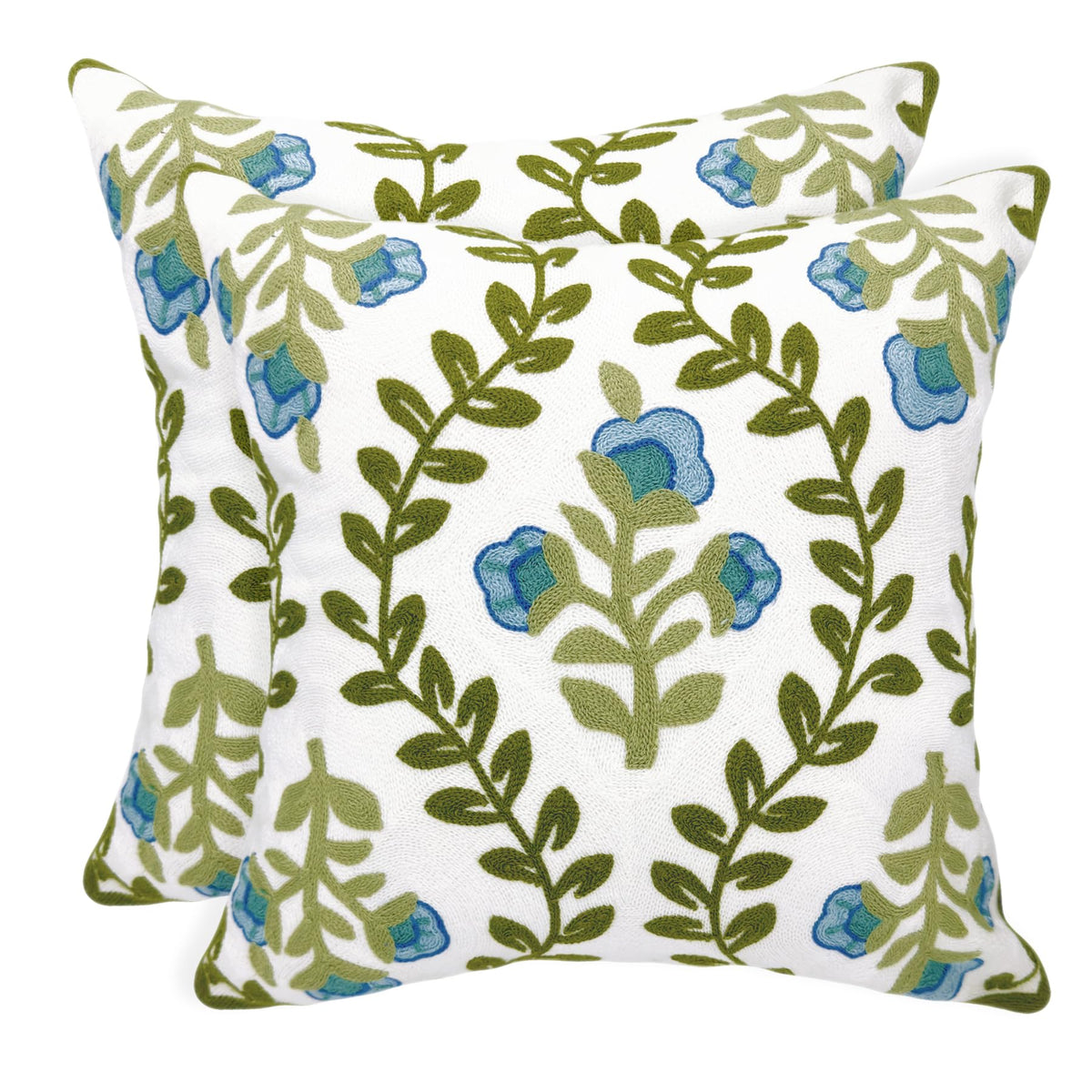 Alysheer floral embroidered pillow cover 18x18 front view adds cottage charm to the sofa