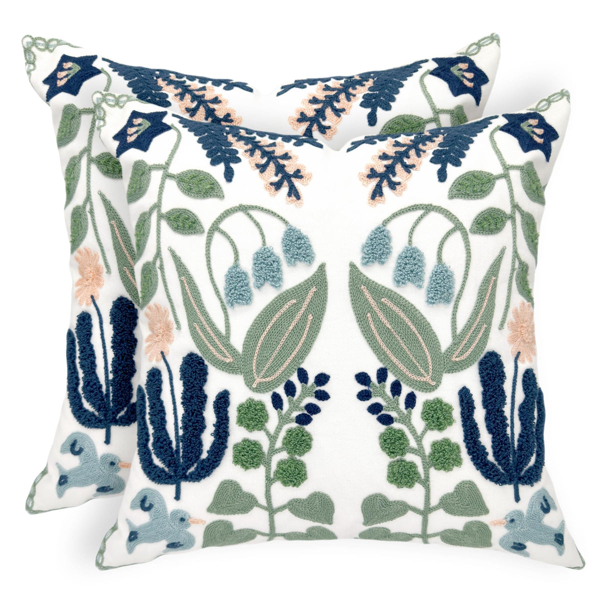 Alysheer floral embroidered pillow cover showing navy florals for cozy living room decor.
