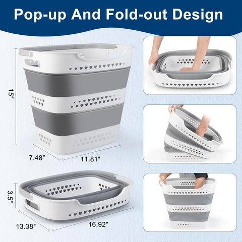 ALYSTER pop-up laundry hamper with comfort handles for easy transport.