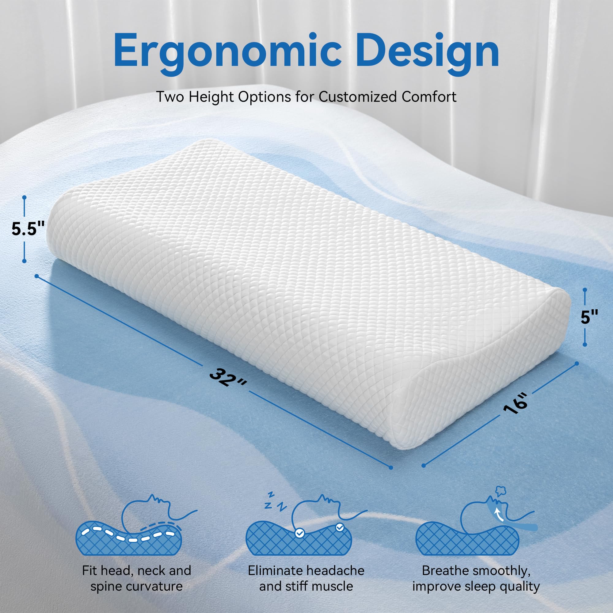 AM AEROMAX king-size memory foam pillow offers spacious comfort