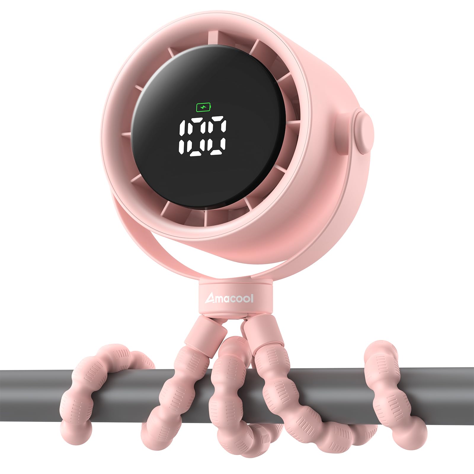 AMACOOL Baby Stroller Fan clip-on in action providing portable cooling on the go.