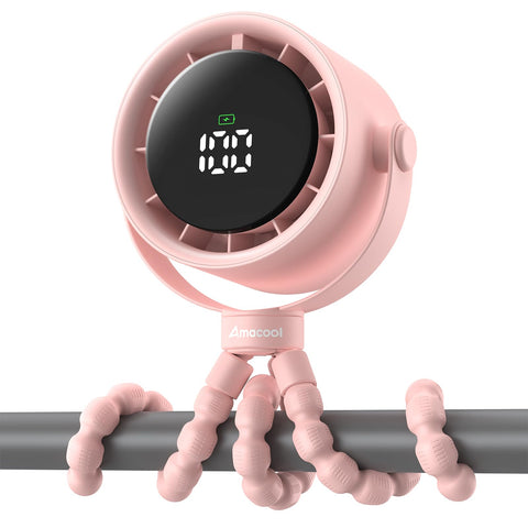 AMACOOL Baby Stroller Fan clip-on in action providing portable cooling on the go.