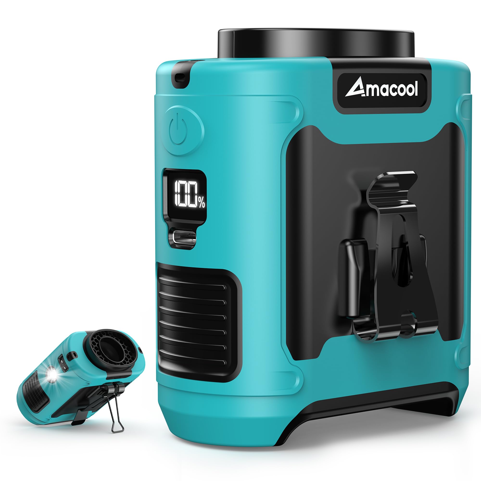 AMACOOL belt clip-on waist fan front view for outdoor cooling