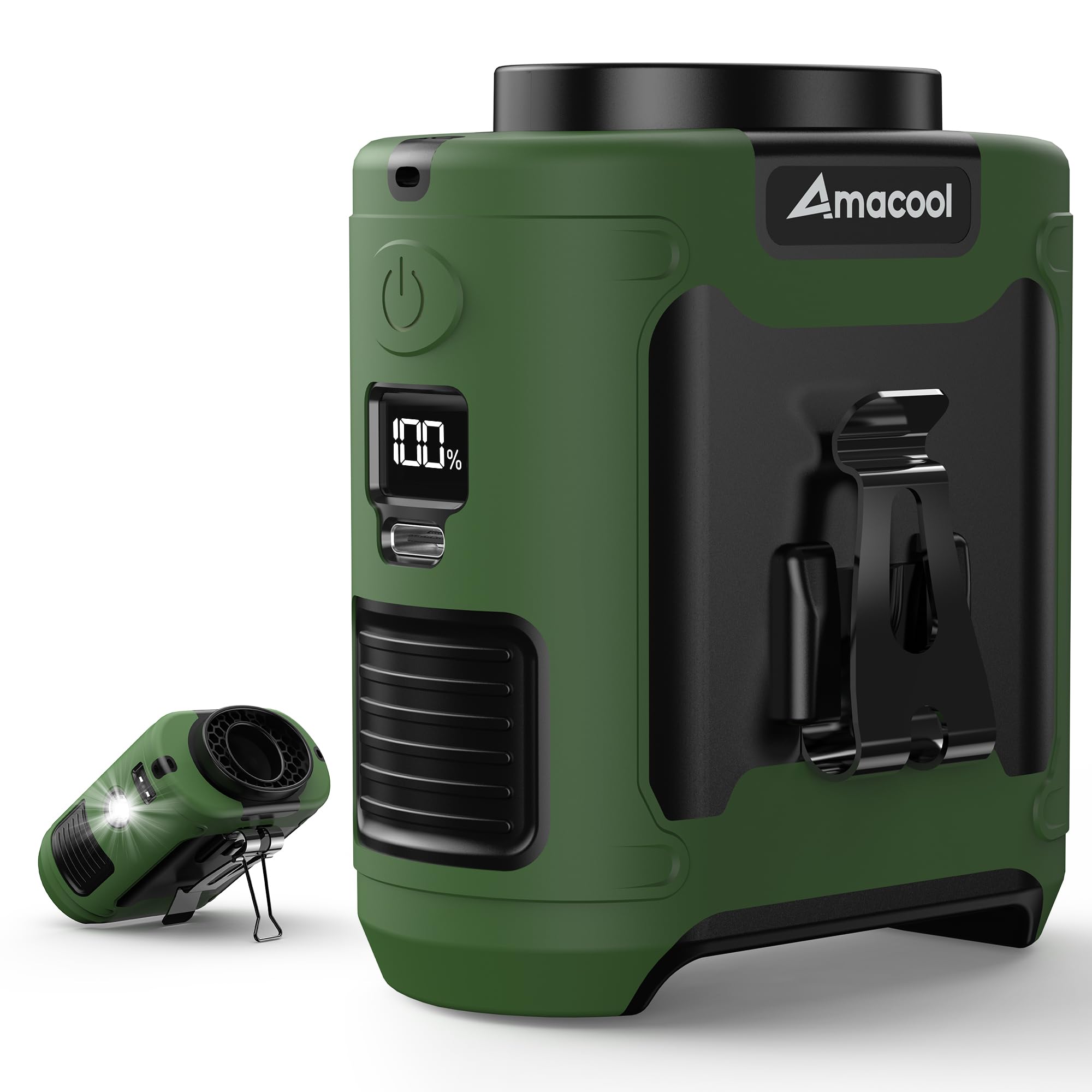 AMACOOL belt clip-on fan for hands-free cooling during outdoor work