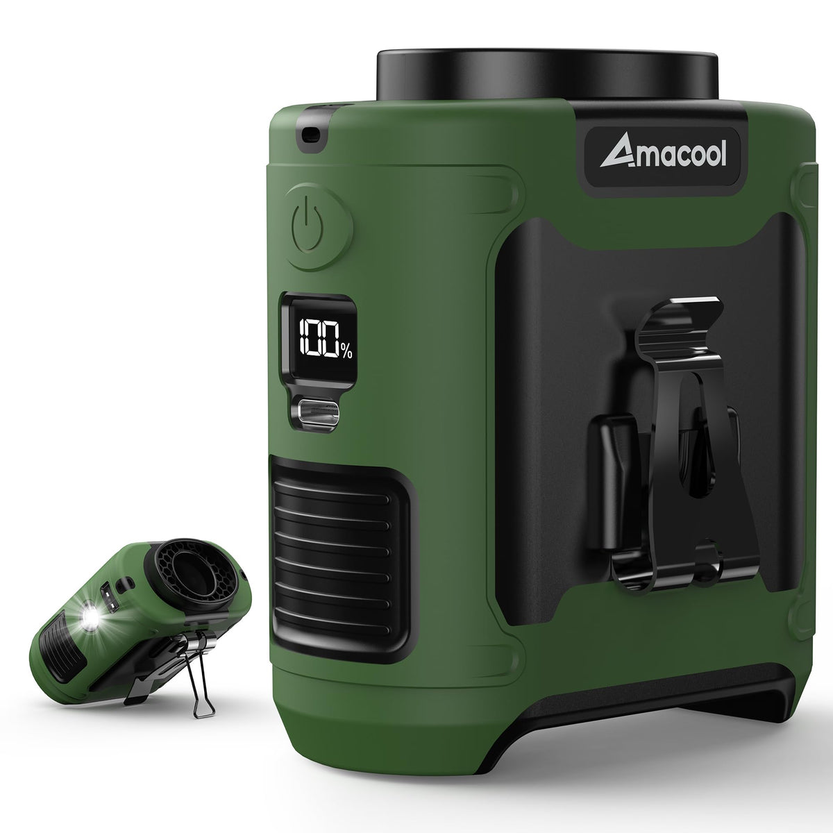 AMACOOL belt clip-on fan for hands-free cooling during outdoor work