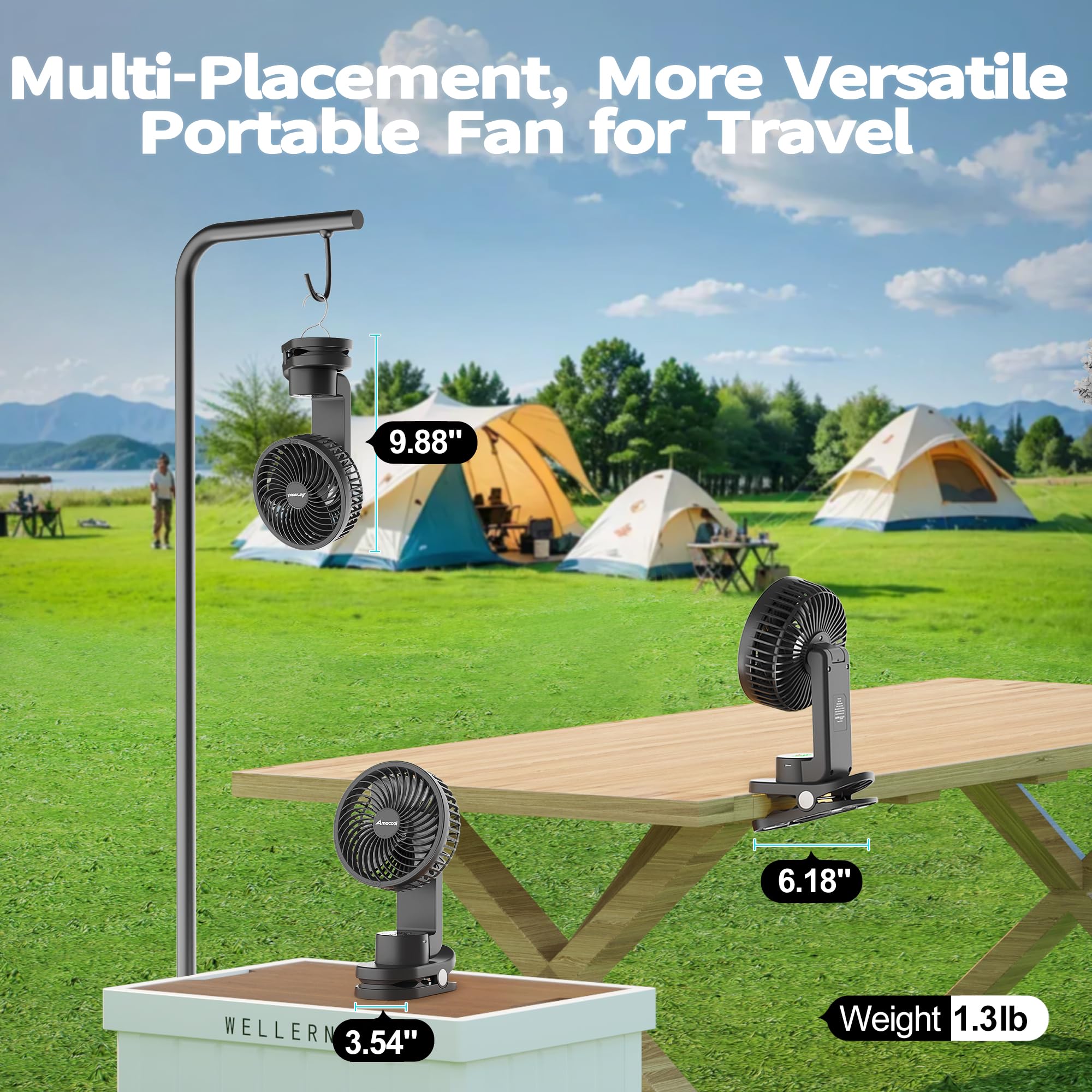 AMACOOL desk fan is portable and lightweight for travel and camping