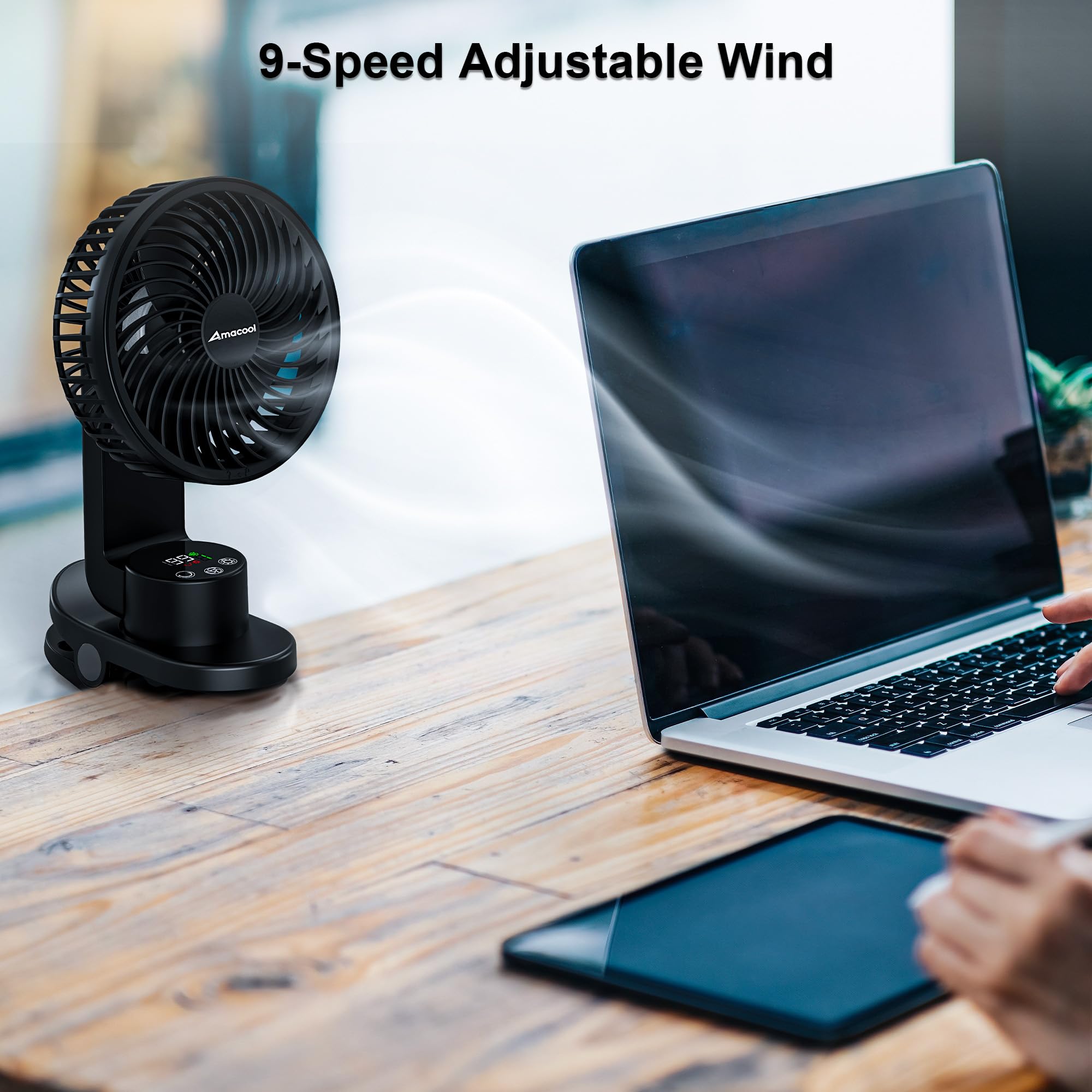 AMACOOL desk fan operates quietly for focused work and restful sleep