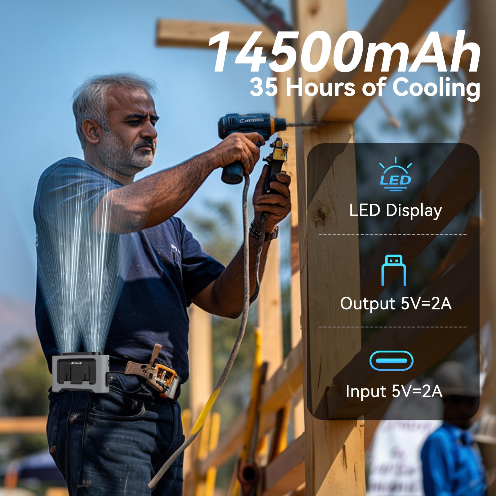 AMACOOL digital display shows battery and settings at a glance