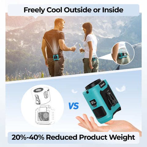 AMACOOL lightweight belt fan worn at the waist for camping