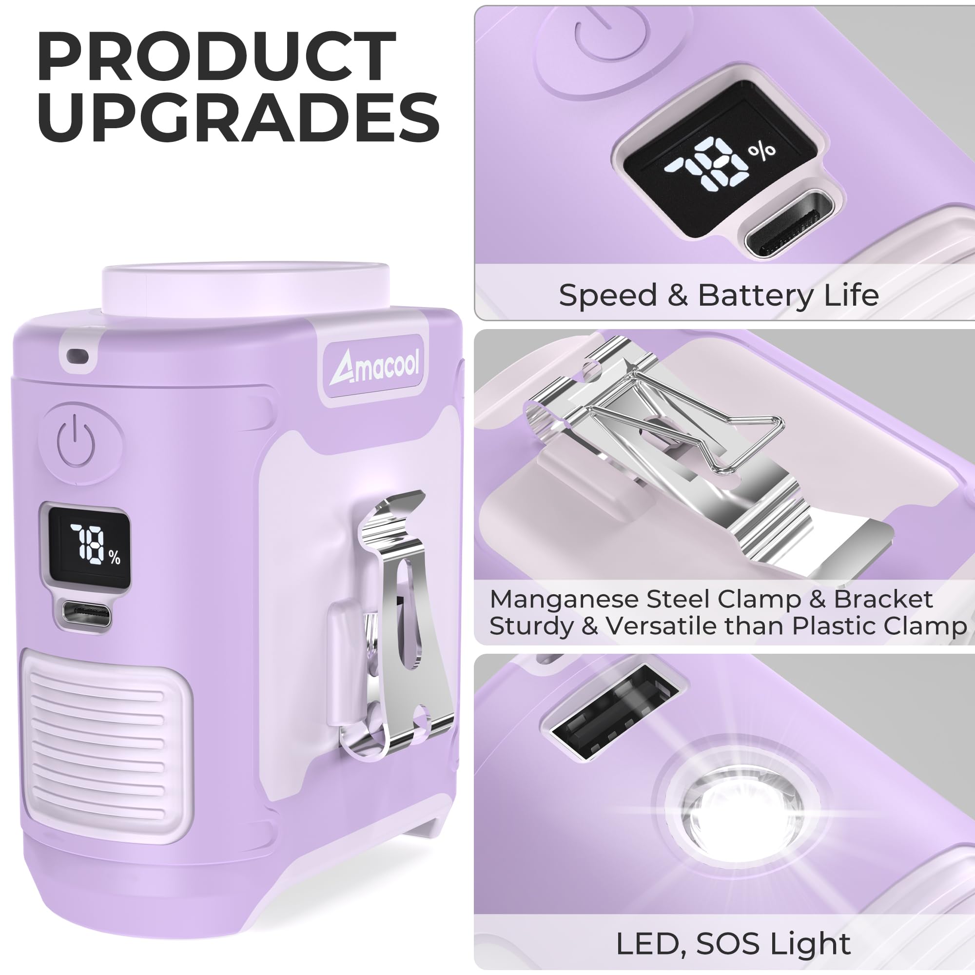AMACOOL packaging includes USB-C cable for quick charging and ready-to-use