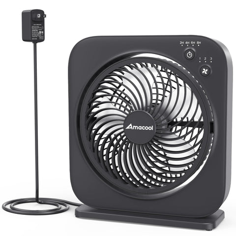 AMACOOL table fan front view, compact cooling for desks and nightstands.