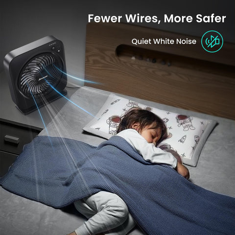 AMACOOL compact desk fan in use on nightstand or desk.