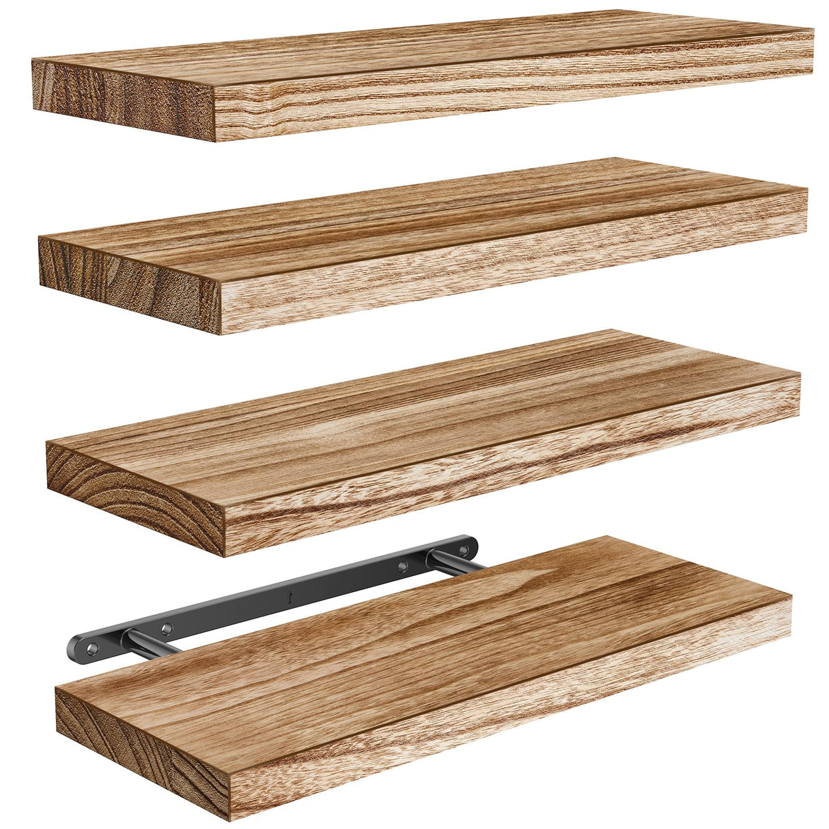 AMADA floating shelves with paulownia wood provide rustic wall storage in any room.