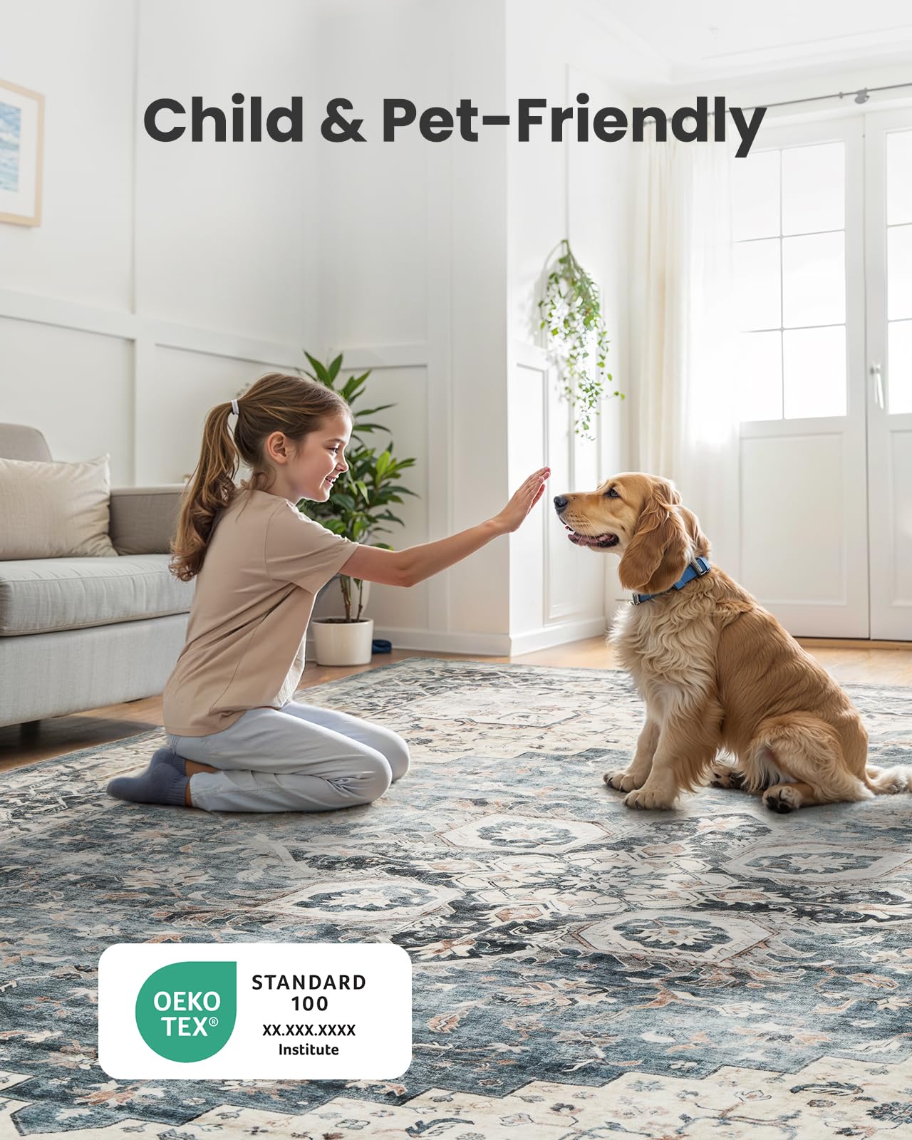 AMADA HOMEFURNISHING 2x6 washable runner rug edge-binding closeup, durable finish.