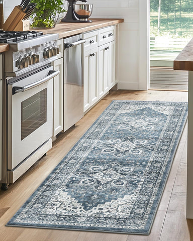 AMADA HOMEFURNISHING 2x6 washable runner rug fiber closeup, abrasion-resistant polyester.