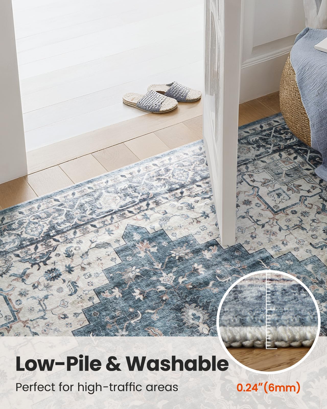 AMADA HOMEFURNISHING 2x6 washable runner rug kitchen path scenario.