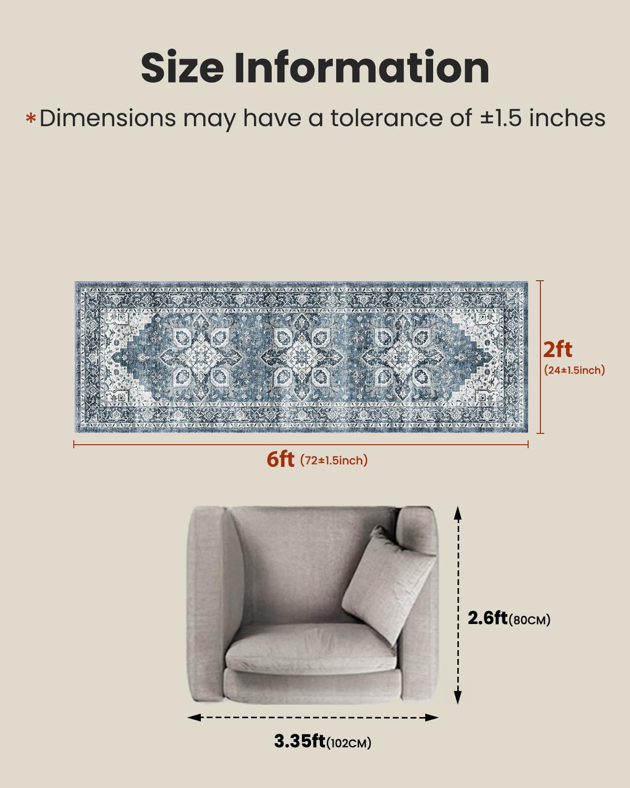AMADA HOMEFURNISHING 2x6 washable runner rug living room path view.