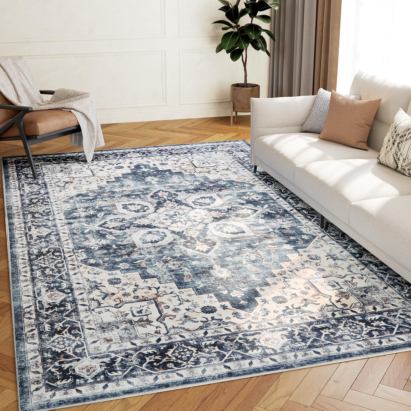 AMADA HOMEFURNISHING 5x7 rug demonstrates abrasion-resistant fibers for busy households