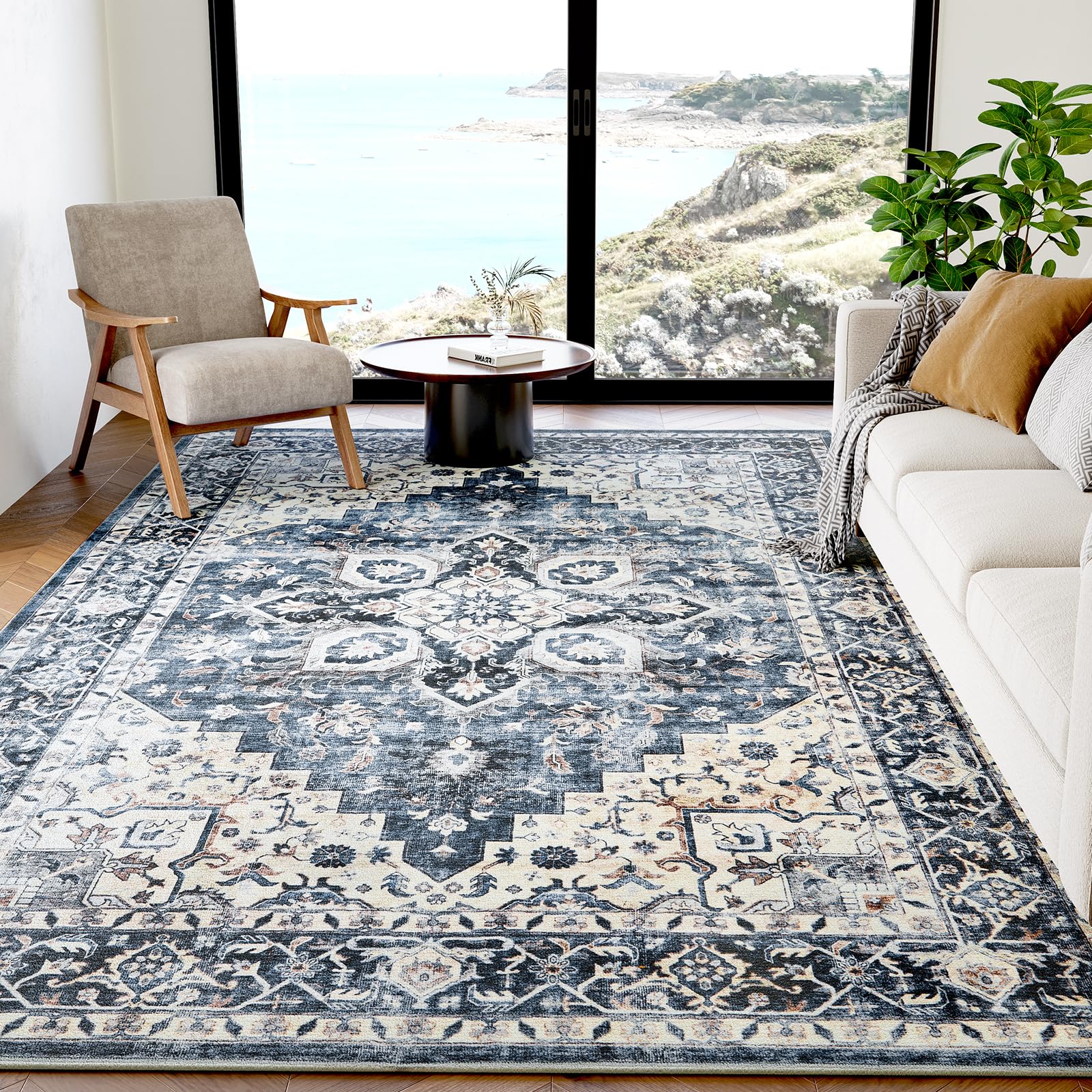AMADA HOMEFURNISHING 5x7 rug with non-slip backing keeps living room in place on slick floors