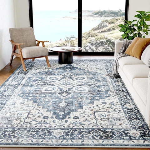 AMADA HOMEFURNISHING 6x9 blue rug with soft pile for cozy living spaces.