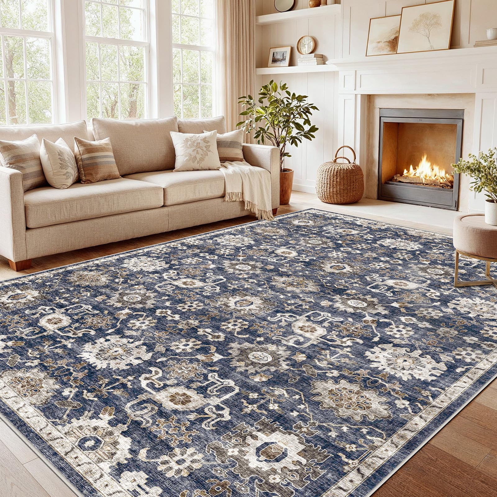 AMADA HOMEFURNISHING 8x10 washable area rug, top view, soft cozy pile for living spaces.