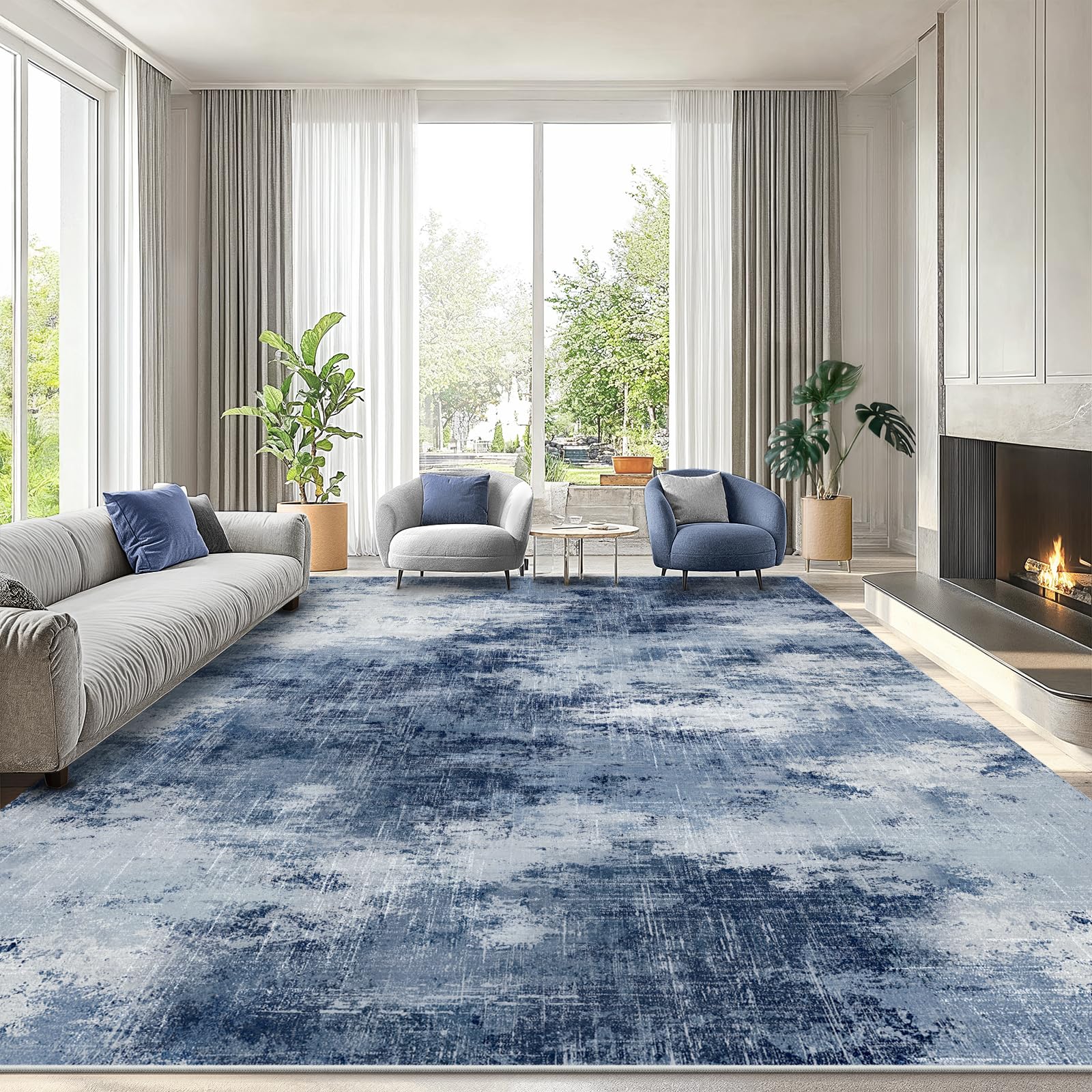 AMADA HOMEFURNISHING 9x12 rug with abstract pattern adds texture to living spaces.