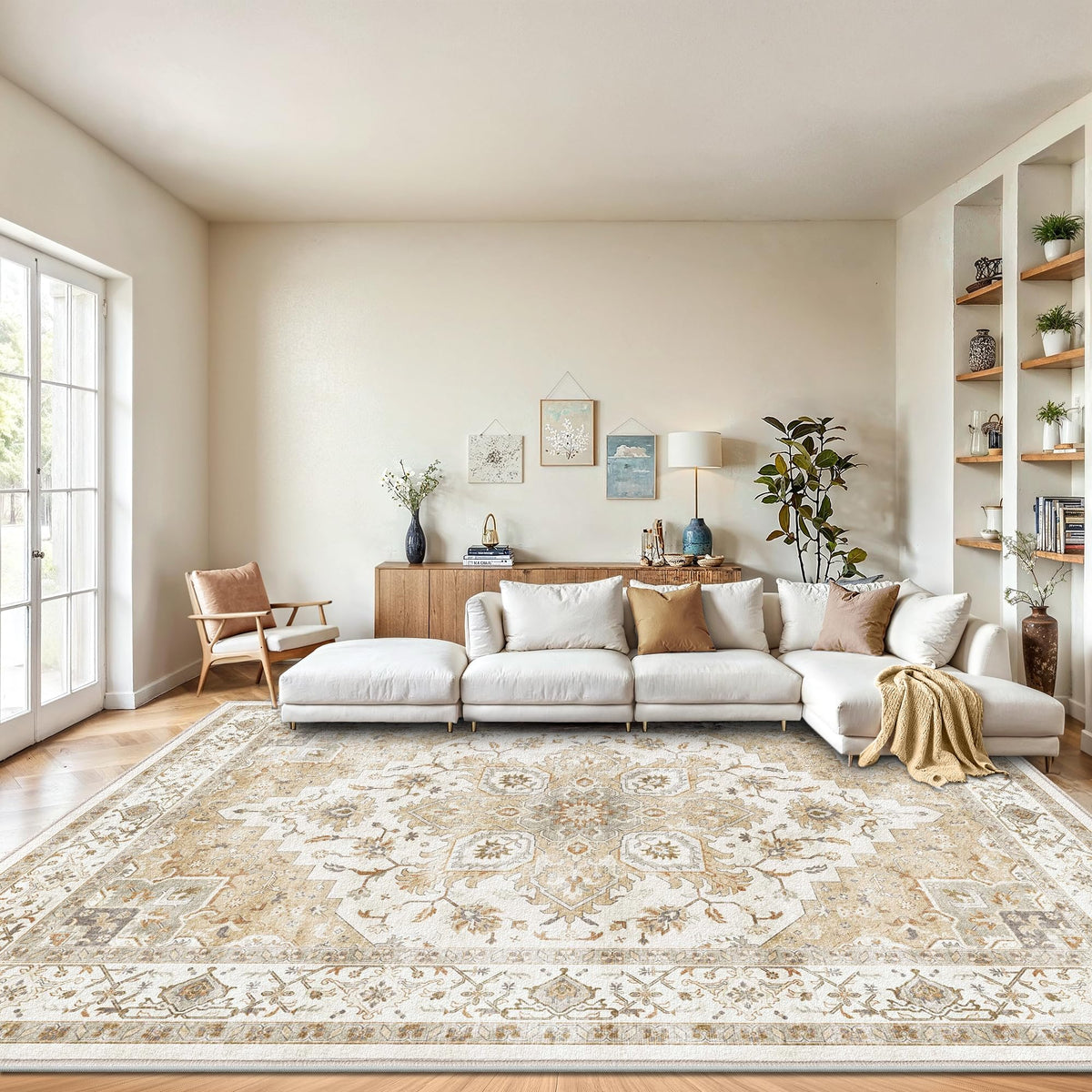 AMADA HOMEFURNISHING 9x12 area rug with machine washable design for quick cleanup