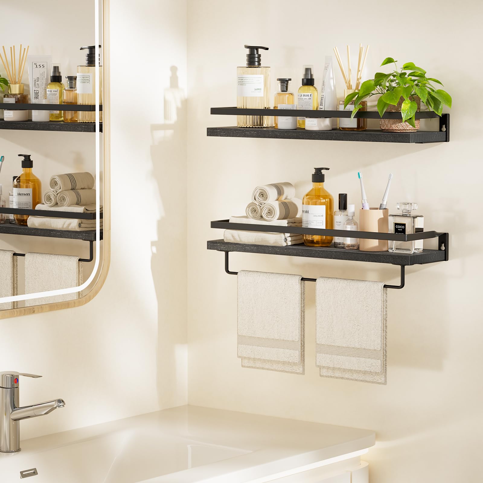 AMADA HOMEFURNISHING AMFS01B floating-shelves-closeup shows sturdy wood and matte finish