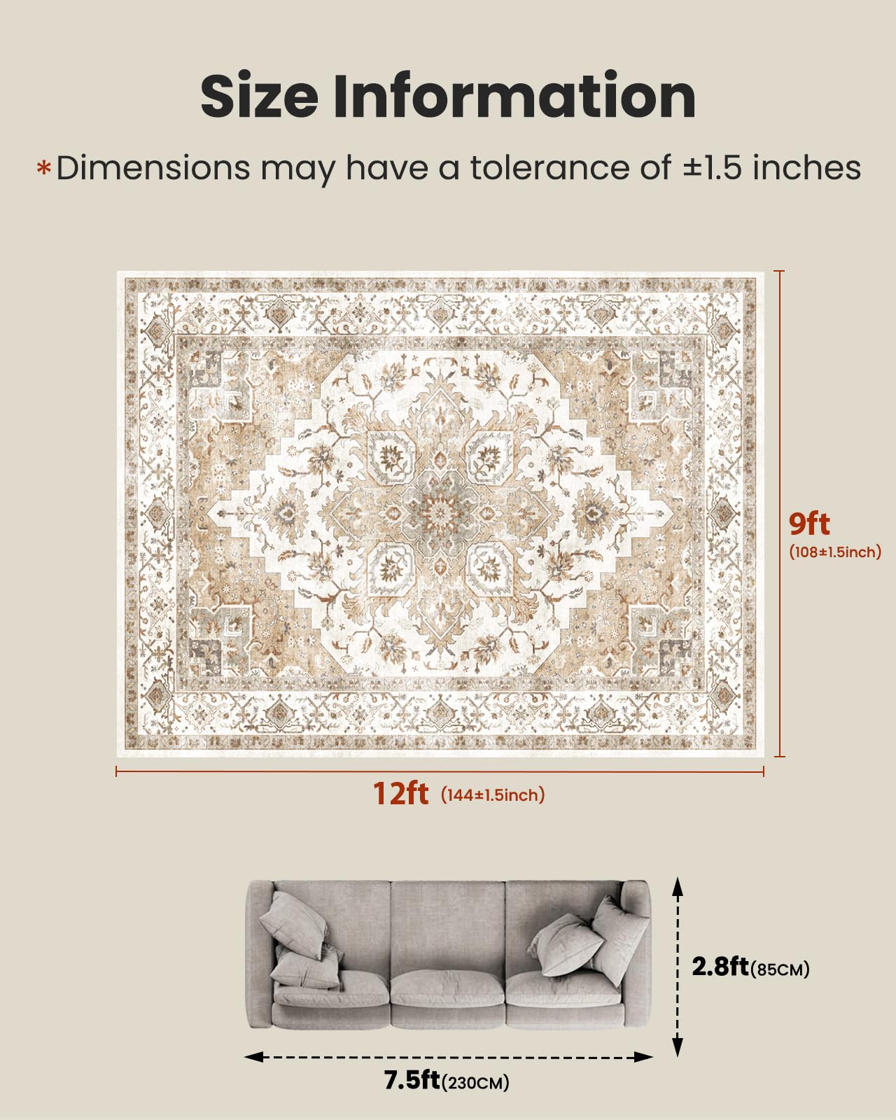 AMADA HOMEFURNISHING area rug showing non-slip backing for stable placement