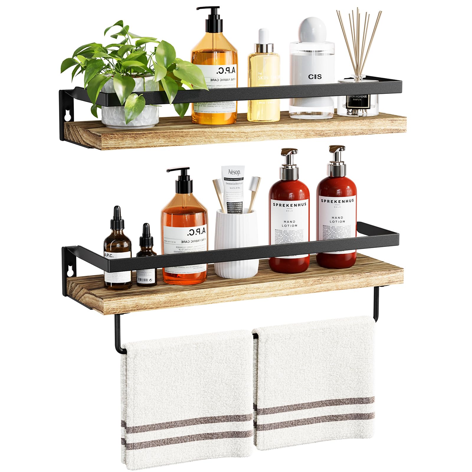 AMADA HOMEFURNISHING bathroom shelves assembly shows secure wall mounting for neat display.
