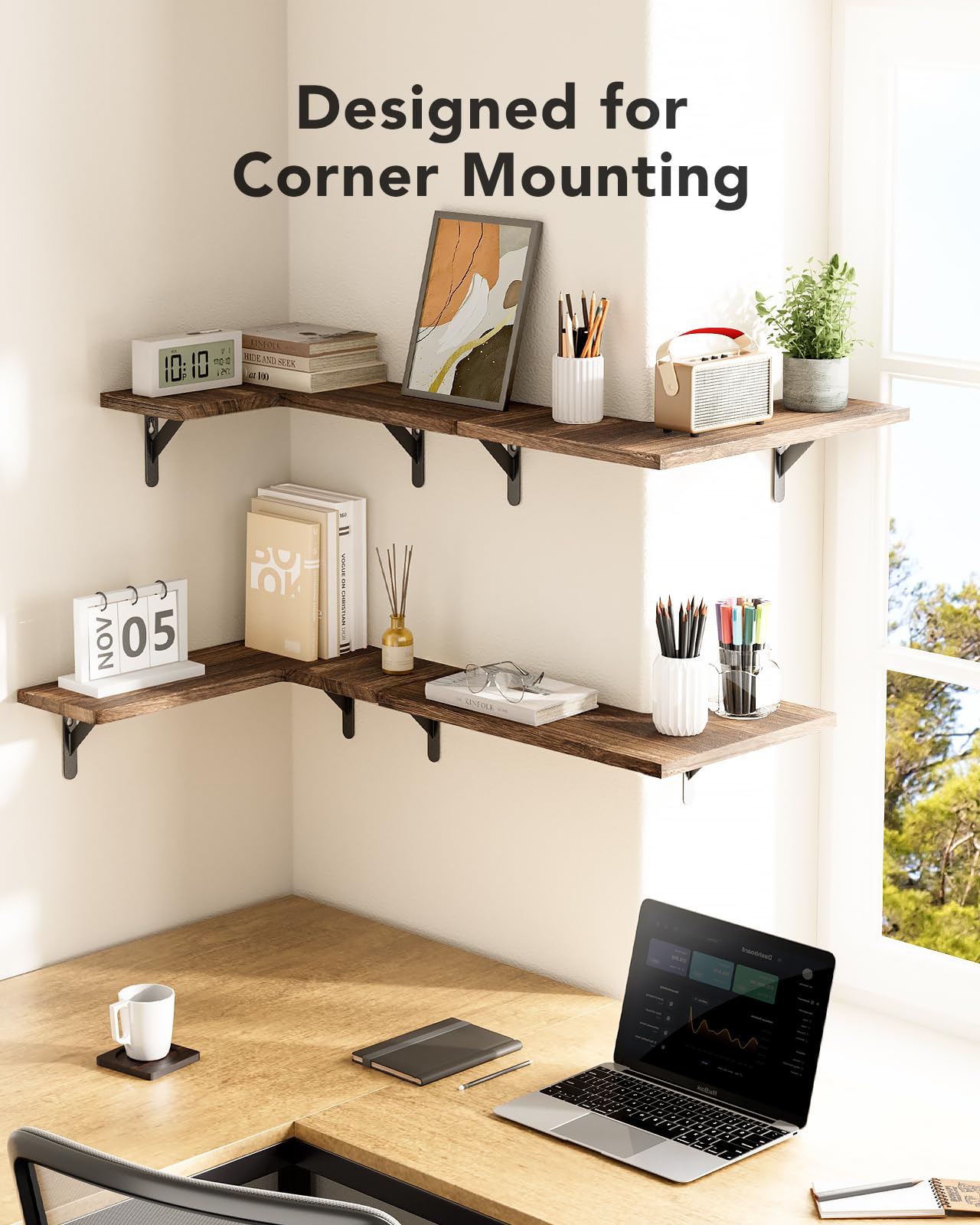 AMADA HOMEFURNISHING corner shelves enhance bedroom or living room decor.