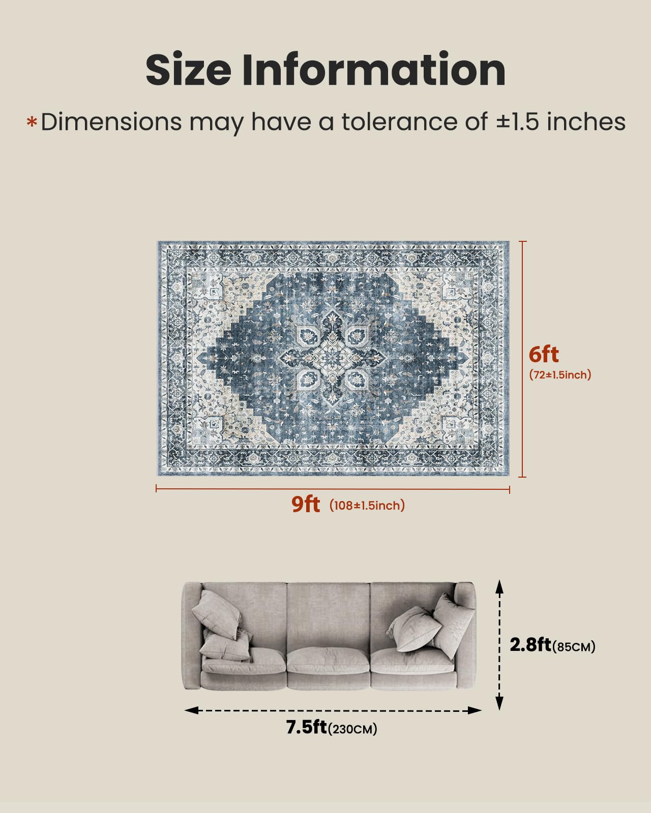 AMADA HOMEFURNISHING blue low-profile rug designed for easy cleaning.