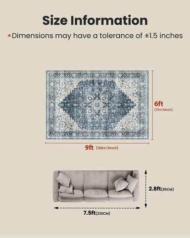 AMADA HOMEFURNISHING blue low-profile rug designed for easy cleaning.